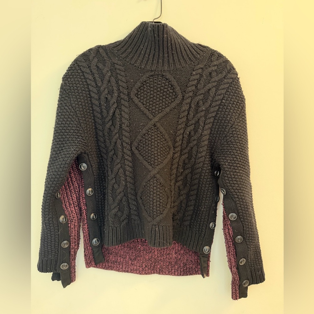 rag & bone Black and Maroon Button-Side Sweater